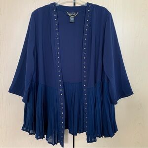 Catherines Black Label Top Women's Open Pleated Cardigan Navy Plus Size 0X 14/16